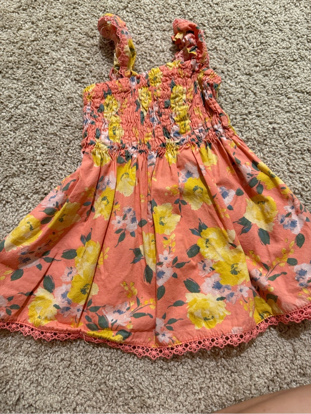 btween Coral Floral Sundress with Yellow Blooms